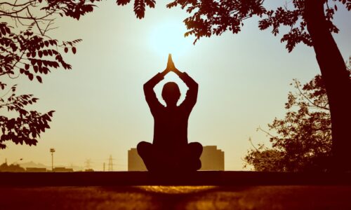 Woman practicing yoga at sunrise, Yoga poses for beginners in the morning, Healthy morning yoga routine